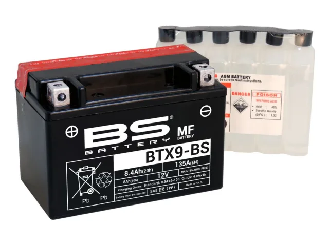 BTX9-BS Аккумулятор BS AGM, 12В, 8 Ач 135 A 150x87x105, прямая (+/-), (YTX9-BS) 300621 BS Battery