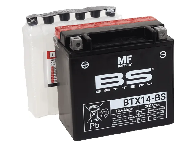 BTX14-BS Аккумулятор BS AGM, 12В, 12 Ач 200 A  150x87x145, прямая ( +/- ), (YTX14-BS) 300604 BS Battery