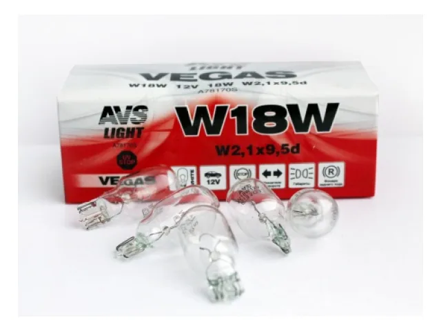 Лампа накаливания W18W W 2,1x9,5d 12V 18W A78170S AVS