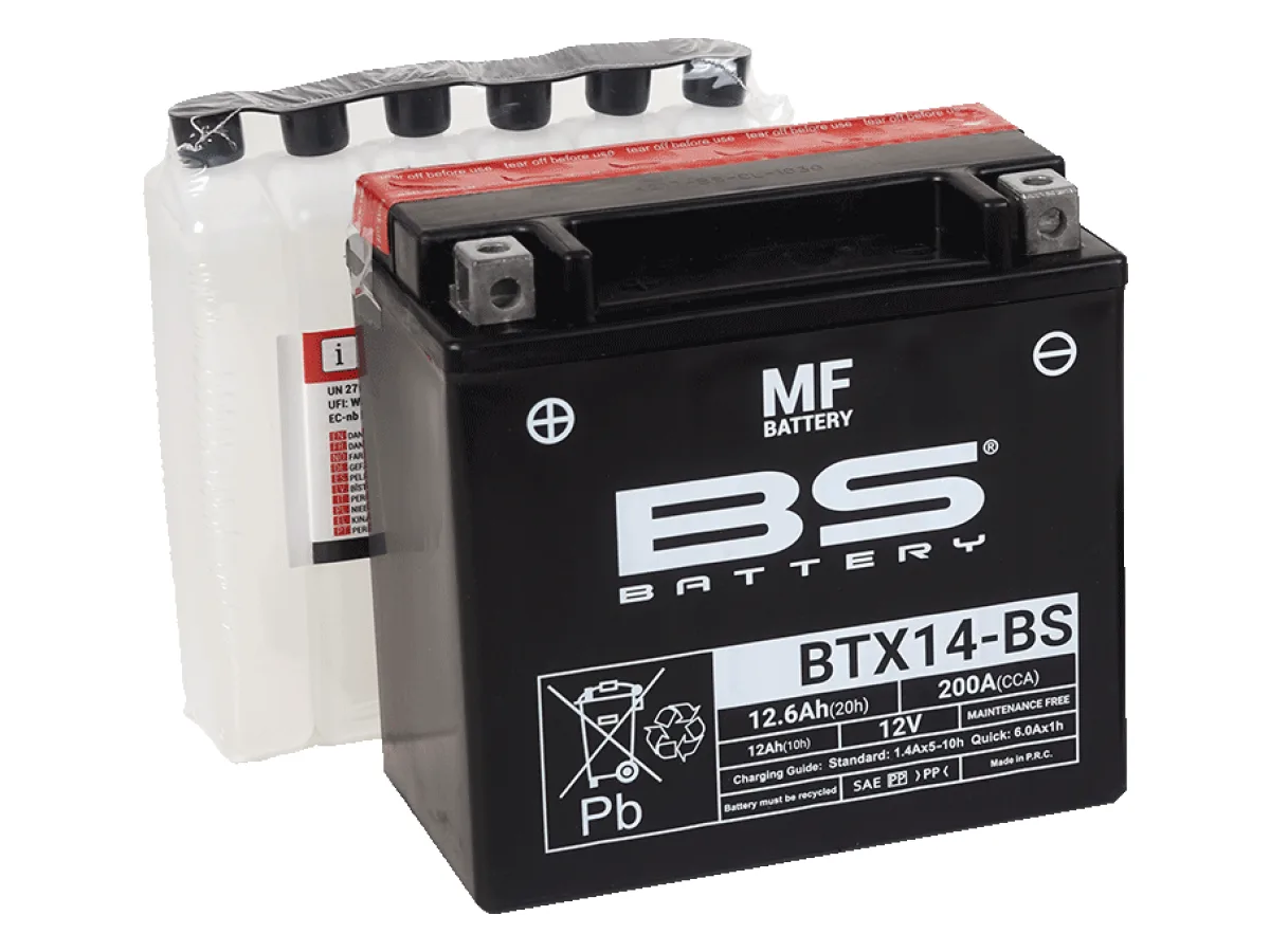BTX14-BS Аккумулятор BS AGM, 12В, 12 Ач 200 A  150x87x145, прямая ( +/- ), (YTX14-BS) 300604 BS Battery